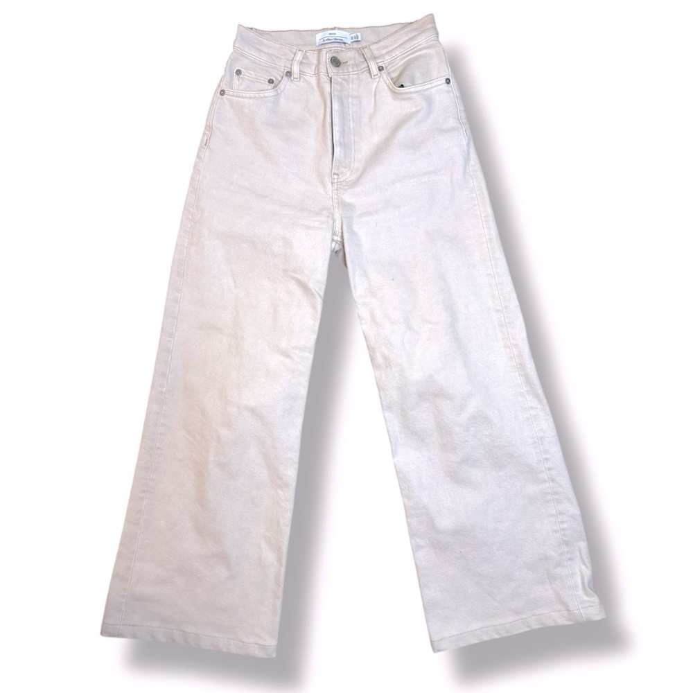 & Other Stories Cotton Wide leg pants in natural 25 
Creme high waisted ankle - Picture 5 of 10